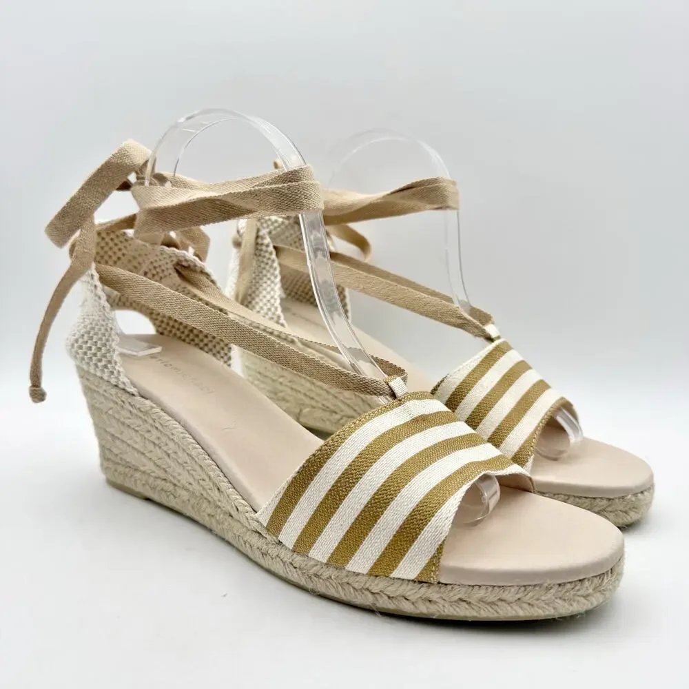 Eric Michael Womens Sara Espadrille Wedge Sandals EU 41 US 10.5 Taupe Canvas GUC